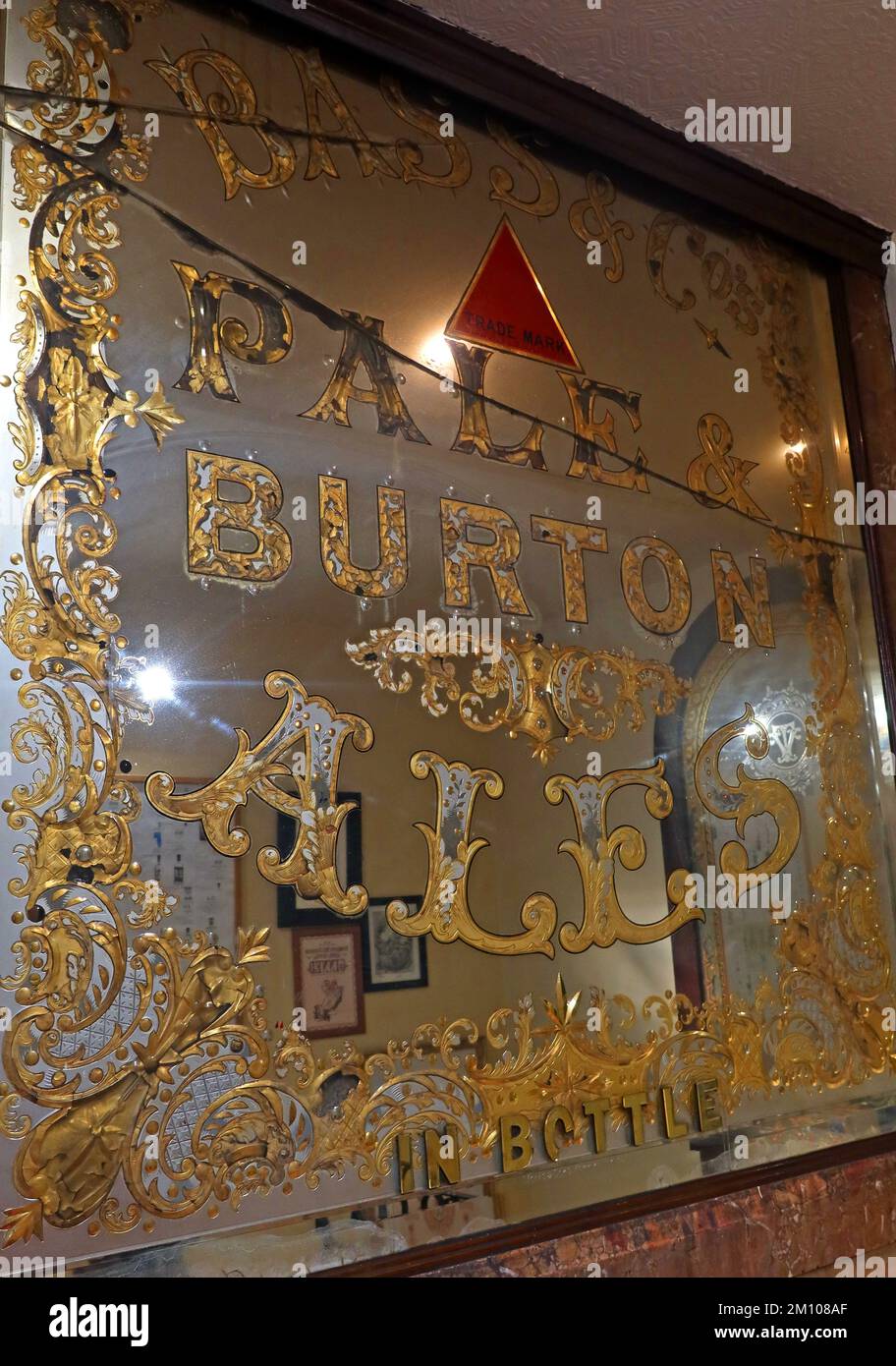 Bass & Co Burton Ale mirror, The Viaduct Tavern, Fullers pub, 126 Newgate St, London, England, UK,  EC1A 7AA Stock Photo