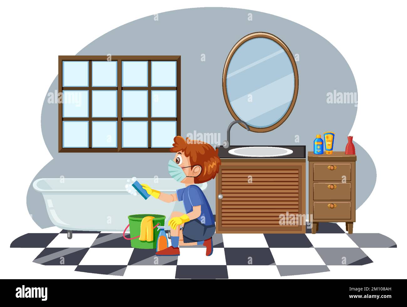 A boy cleaning bathroom illustration Stock Vector Image & Art Alamy