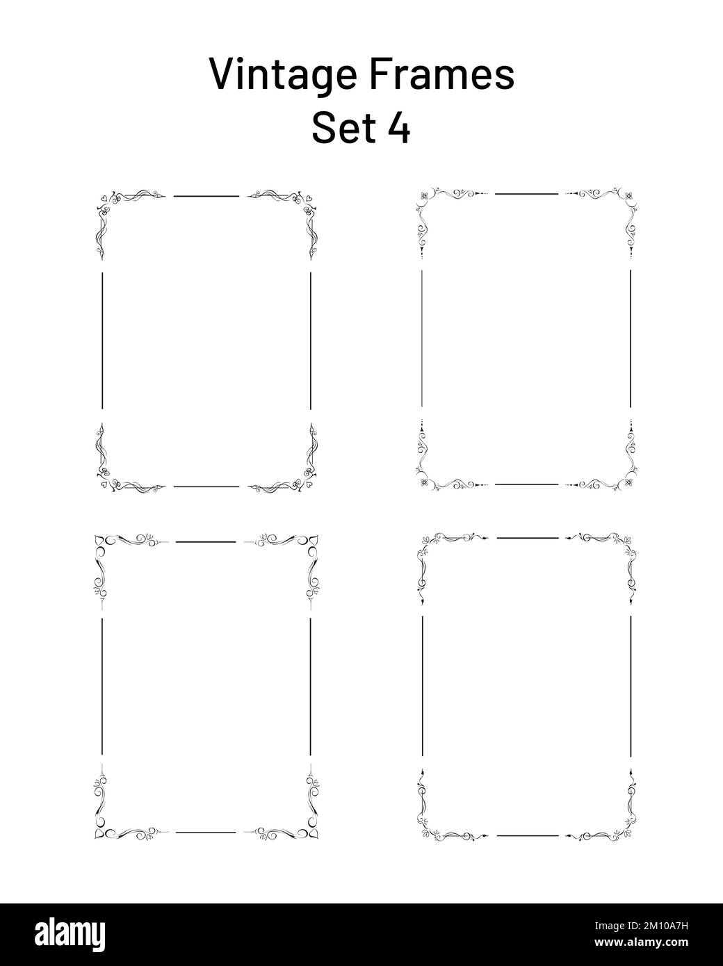 Four nice retro rectangular frames with flourishes in corners, s Stock