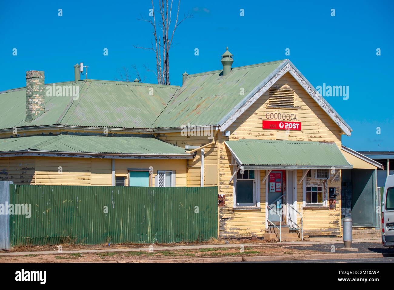 The steel roof and timber weatherboard, Federation style, post office at the village of Goodooga in outback New South Wales, Australia Stock Photo