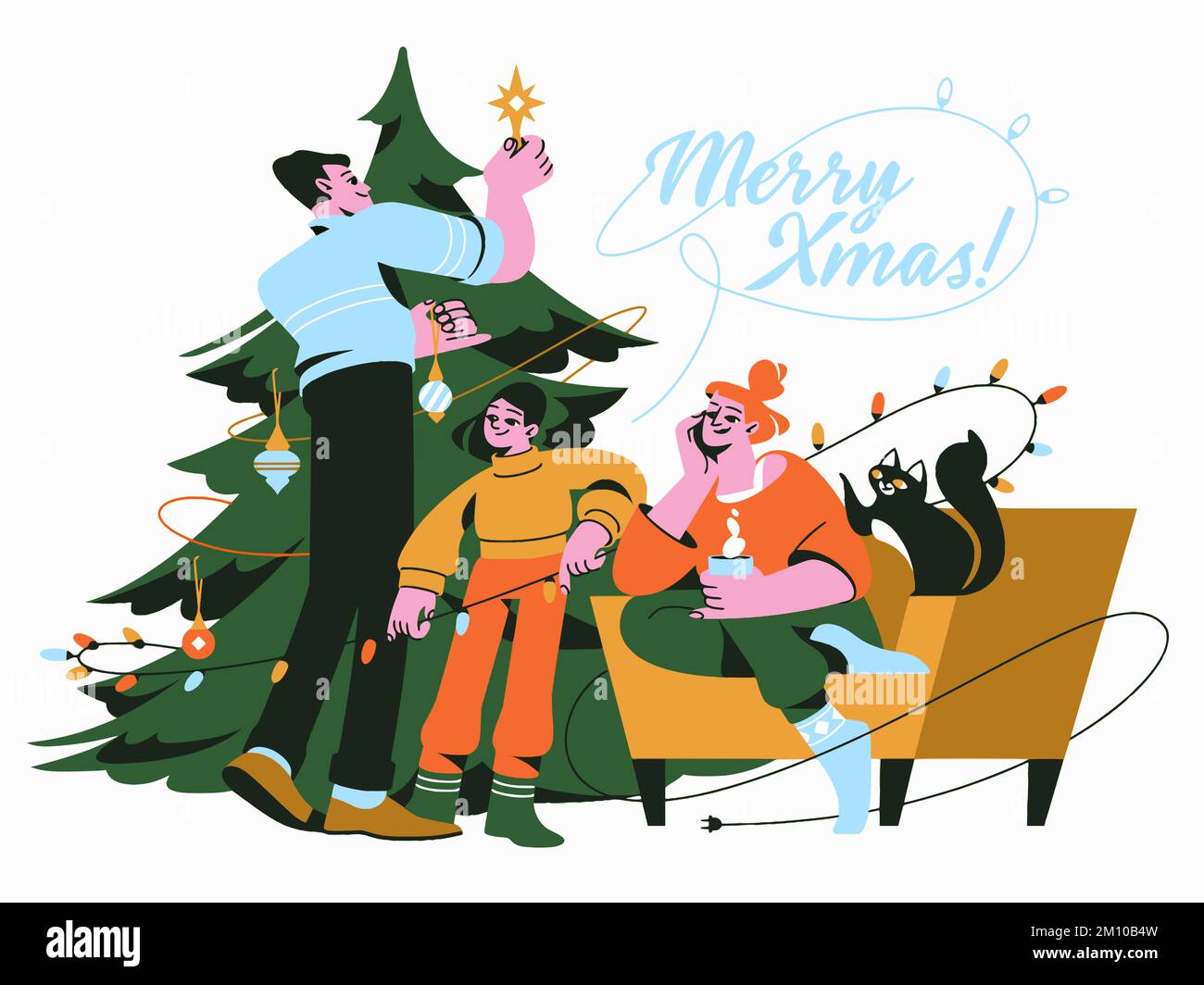 Funny Santa Claus Merry Christmas tree Happy New Year Celebration Gift Christmas Postcard Christmas Website illustration Stock Photo
