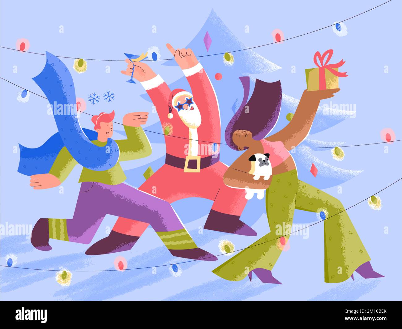 Funny Santa Claus Merry Christmas tree Happy New Year Celebration Gift Christmas Postcard Christmas Website illustration Stock Photo