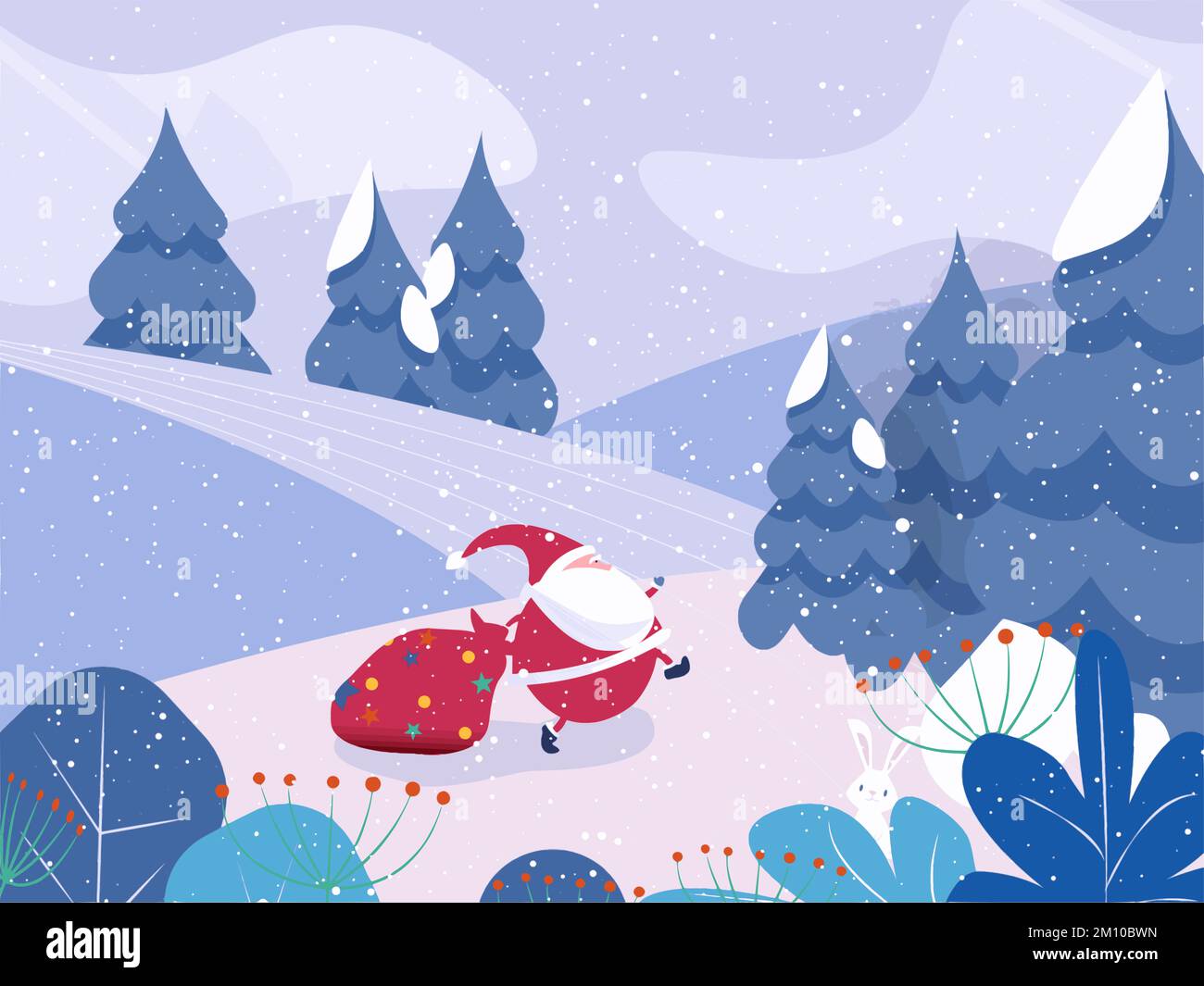 Funny Santa Claus Merry Christmas tree Happy New Year Celebration Gift Christmas Postcard Christmas Website illustration Stock Photo