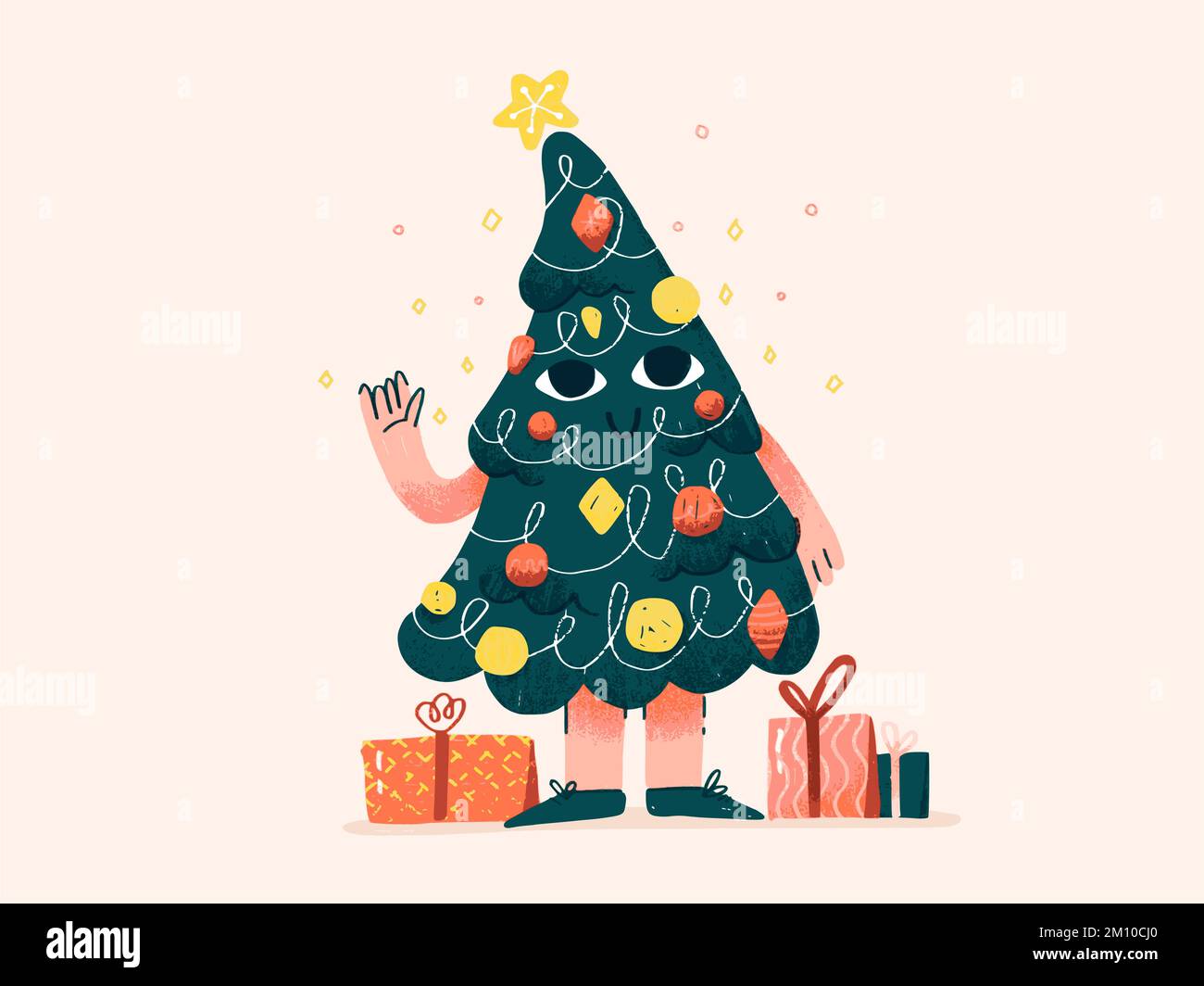 Funny Santa Claus Merry Christmas tree Happy New Year Celebration Gift Christmas Postcard Christmas Website illustration Stock Photo