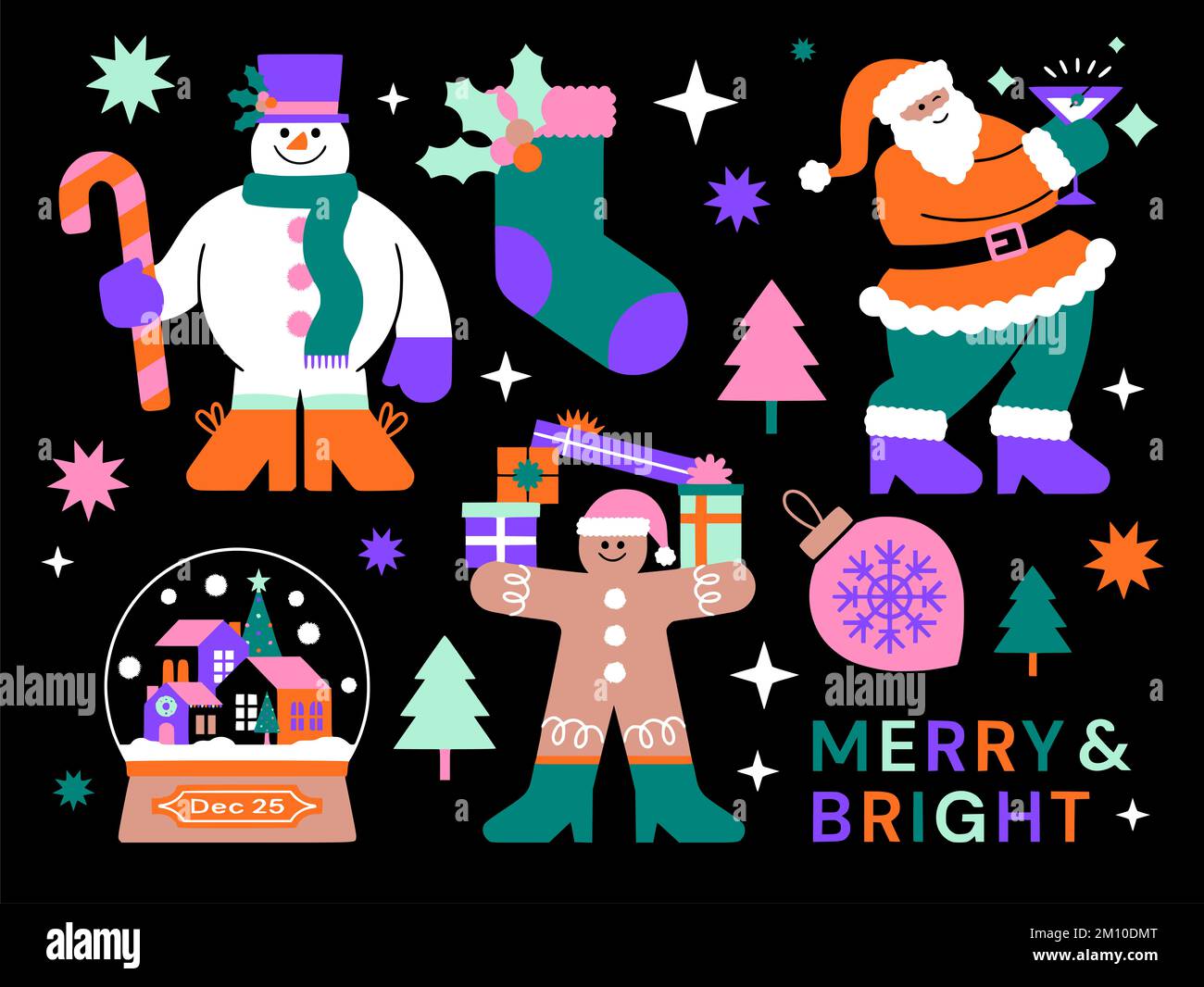 Funny Santa Claus Merry Christmas tree Happy New Year Celebration Gift Christmas Postcard Christmas Website illustration Stock Photo