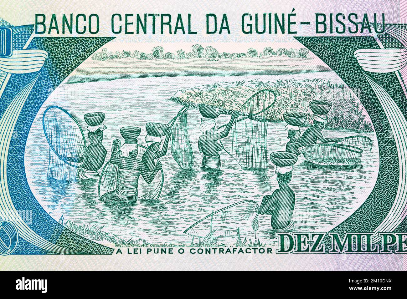 Fishermen from Guinea-Bissau money - peso Stock Photo