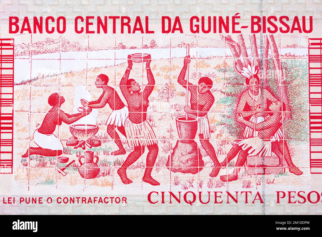 Villagers from Guinea-Bissau money - peso Stock Photo