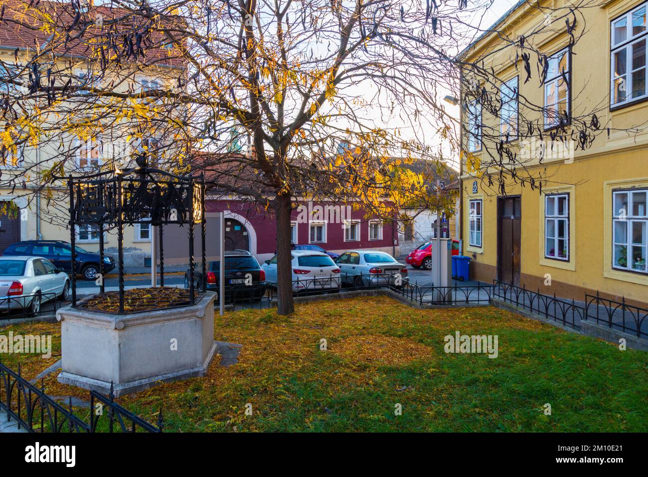 Wrought iron ornate well at Sas ter in autumn, Sopron, Hungary Stock Photo