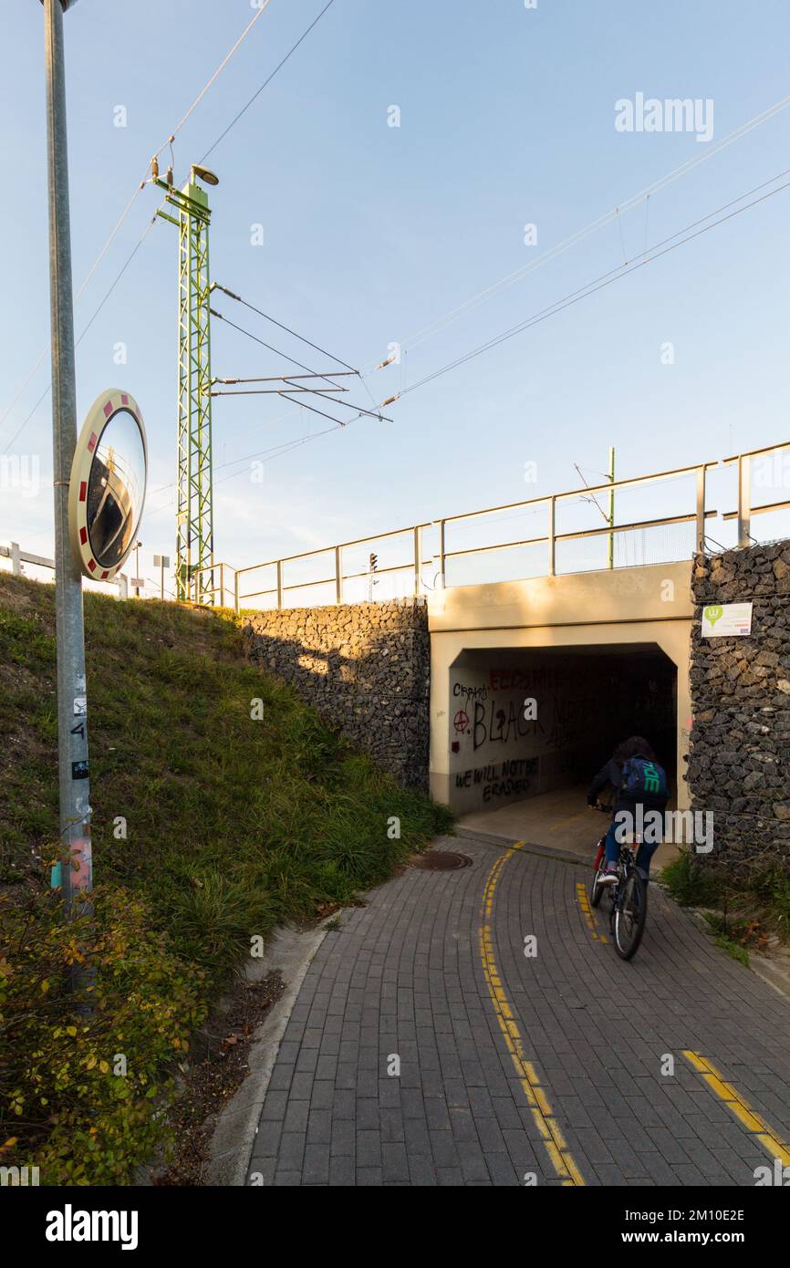 Joint cycle and pedestrian path tunnel at Koszegi ut junction, Sopron, Hungary Stock Photo