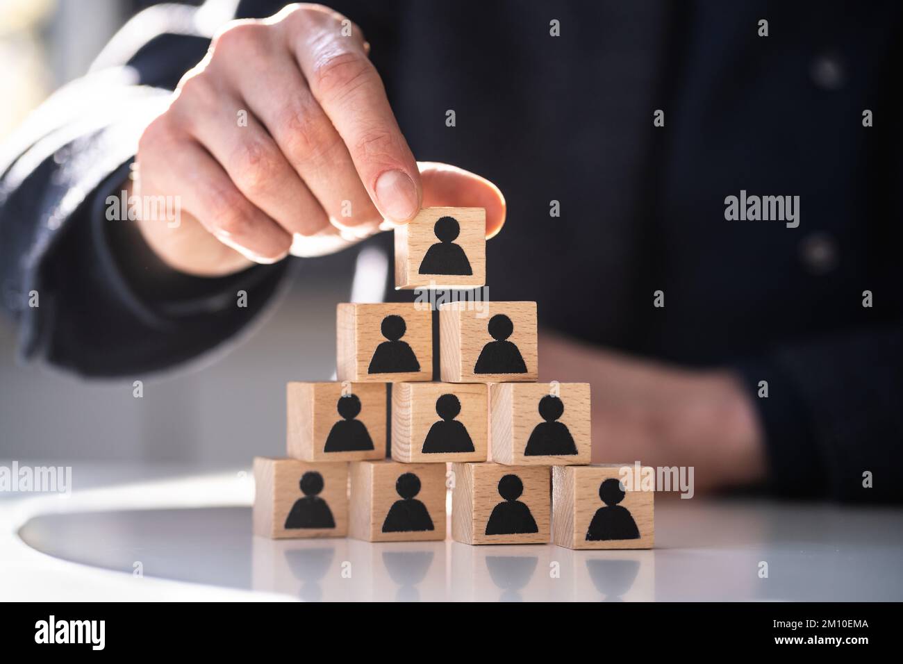 Leader Stacking Blocks. HR Leadership Concept. Wood Blocks Stock Photo