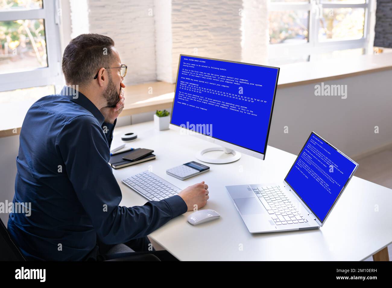 Blue BSOD Error At Computer. Malware Attack Stock Photo