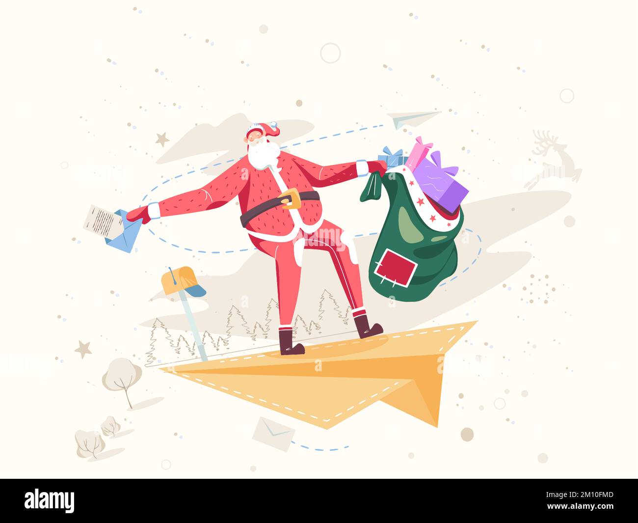 Funny Santa Claus Merry Christmas tree Happy New Year Celebration Gift Christmas Postcard Christmas Website illustration Stock Photo