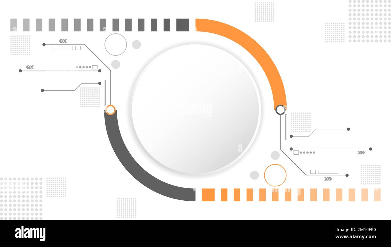 white grey circle technology background abstract. technology with line digital color grey, orange, dot, hi-tech, vector. circle technological for web Stock Vector
