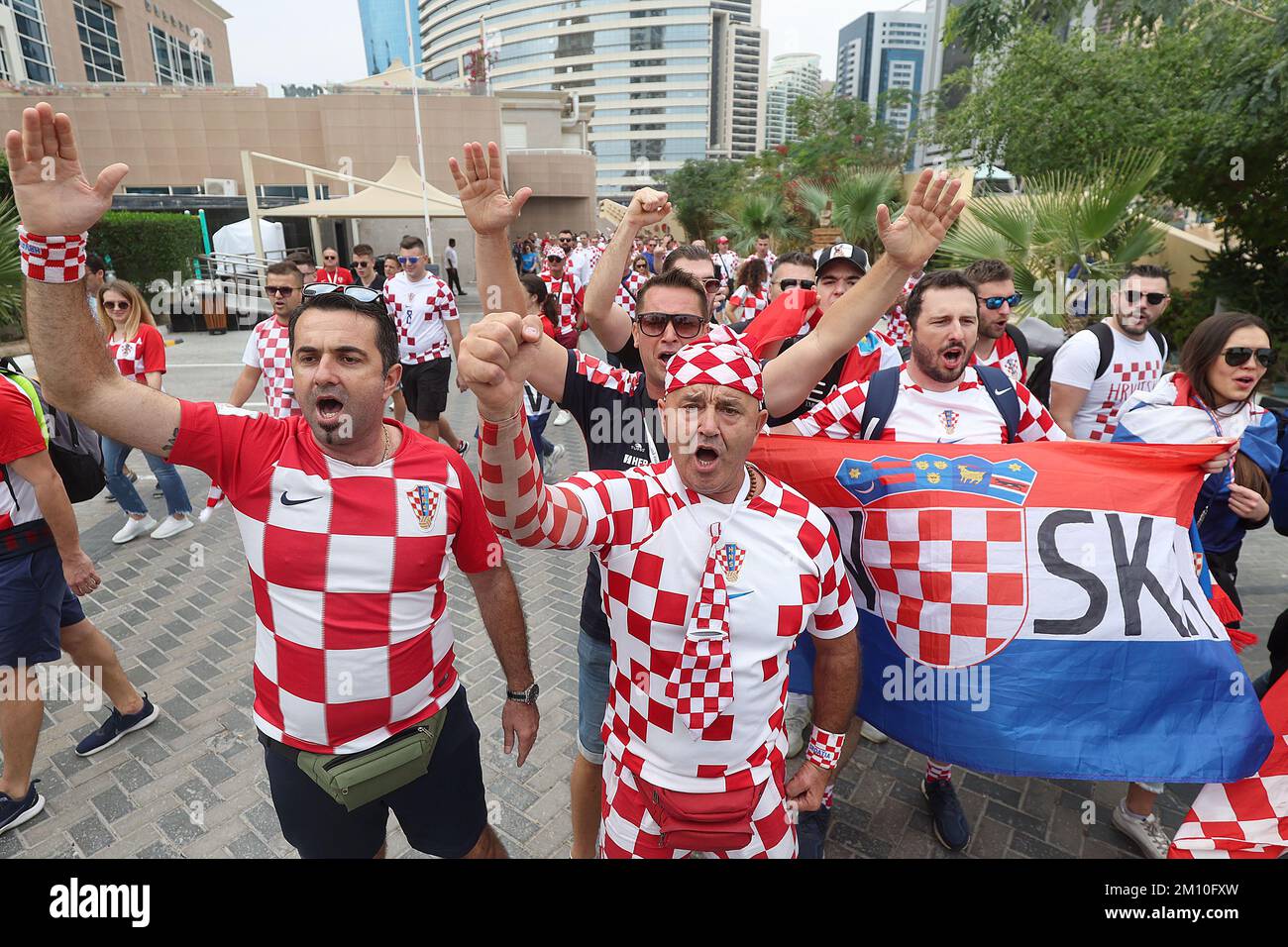 Good atmosphere of Croatian fans in front of the Hilton Doha hotel for support the Croatia