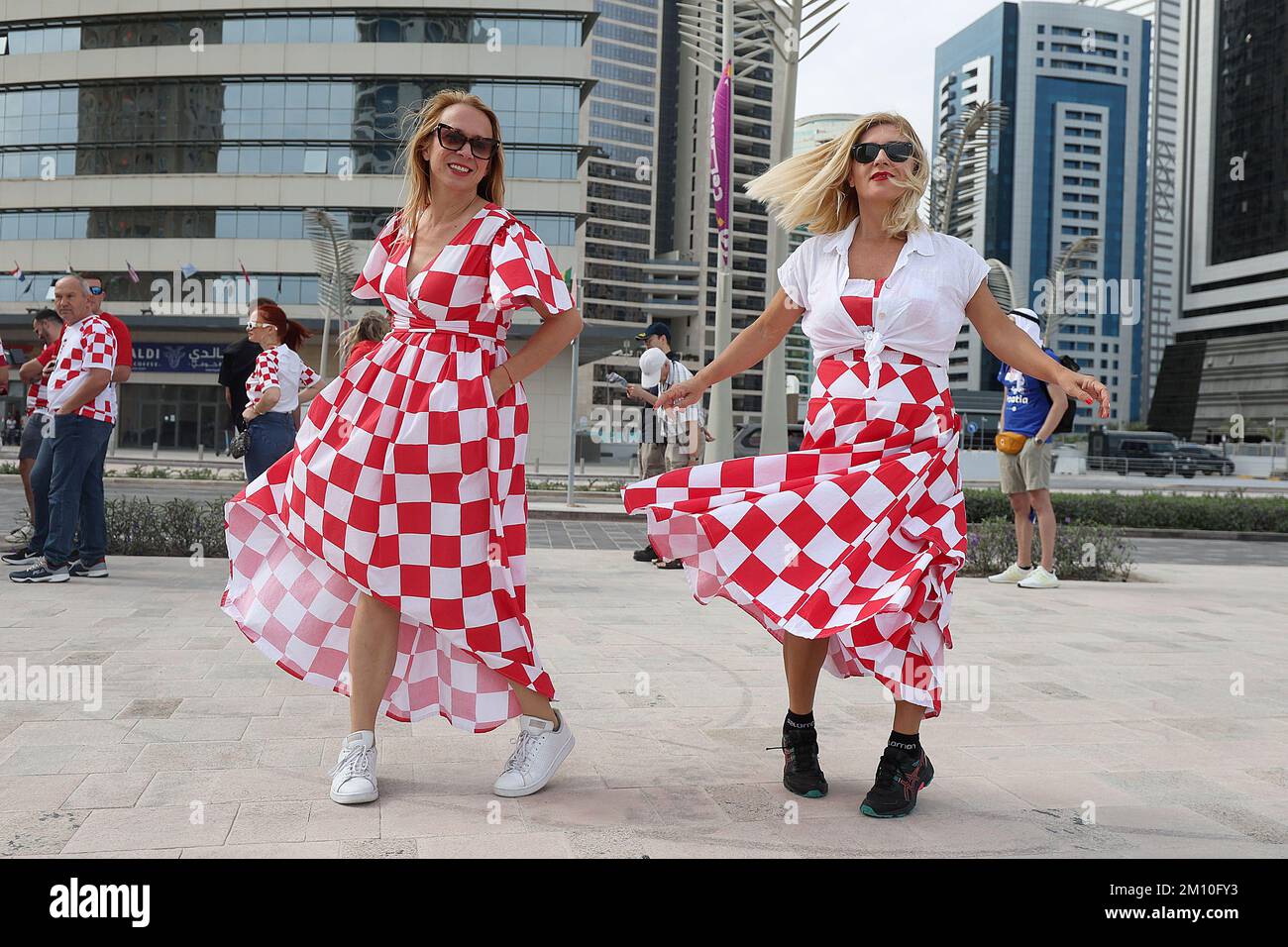 Good atmosphere of Croatian fans in front of the Hilton Doha hotel for support the Croatia