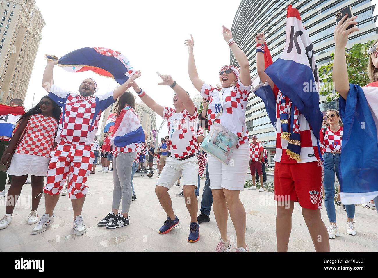Good atmosphere of Croatian fans in front of the Hilton Doha hotel for