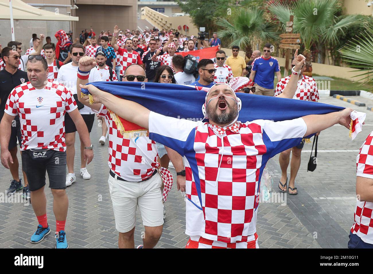 Good atmosphere of Croatian fans in front of the Hilton Doha hotel for
