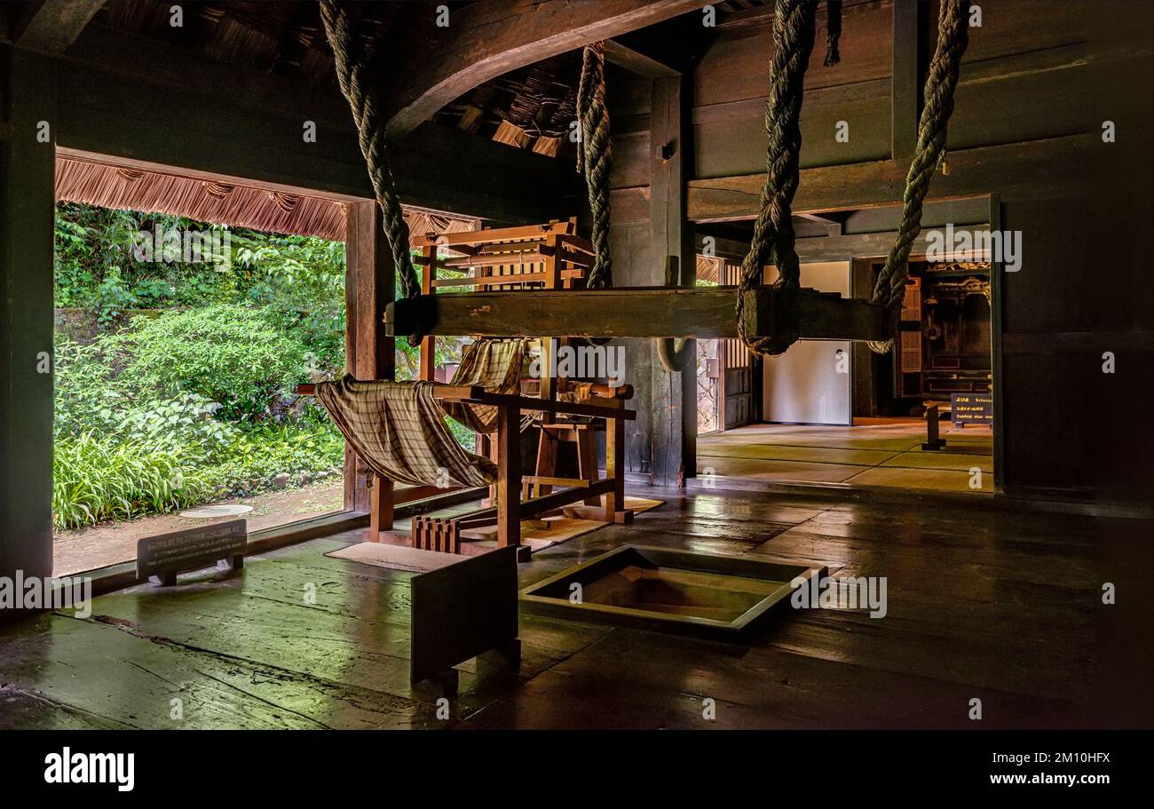 Interior of the ancient japanese Emukai House at Nihon Minkaen Folk