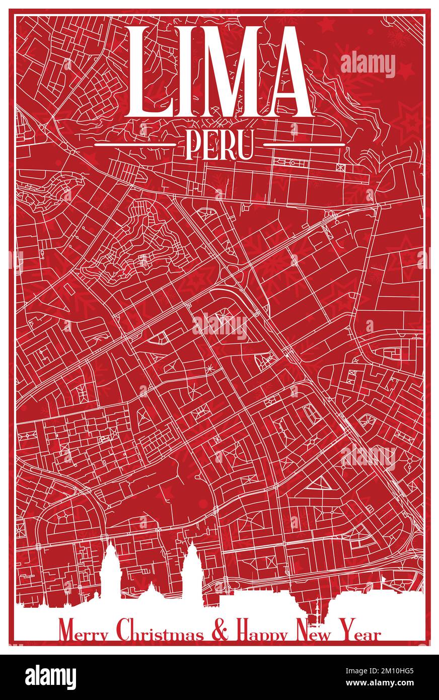 Christmas postcard of the downtown LIMA, PERU Stock Vector