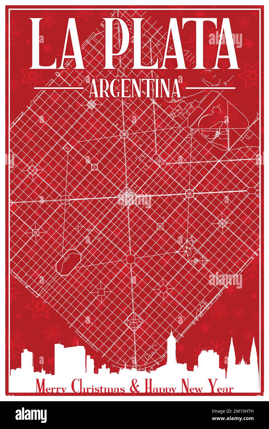 Christmas postcard of the downtown LA PLATA, ARGENTINA Stock Vector