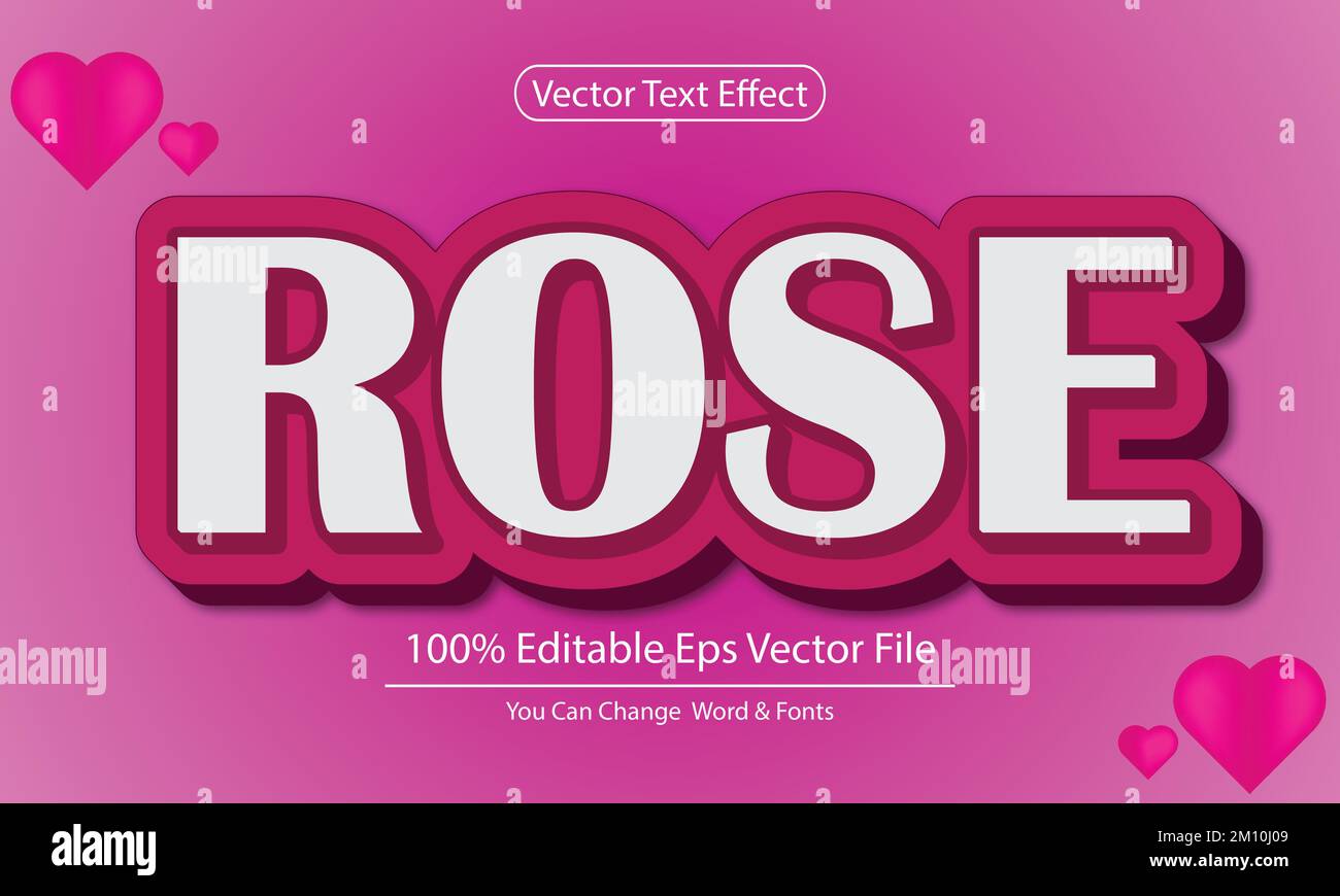 Valentine's day editable 3d vector eps text effect rose Stock Vector ...