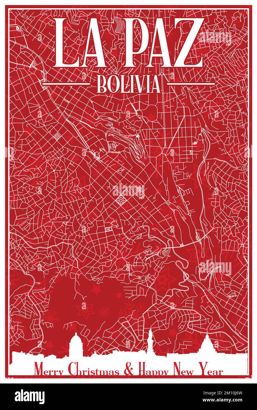 Christmas postcard of the downtown LA PAZ, BOLIVIA Stock Vector Image