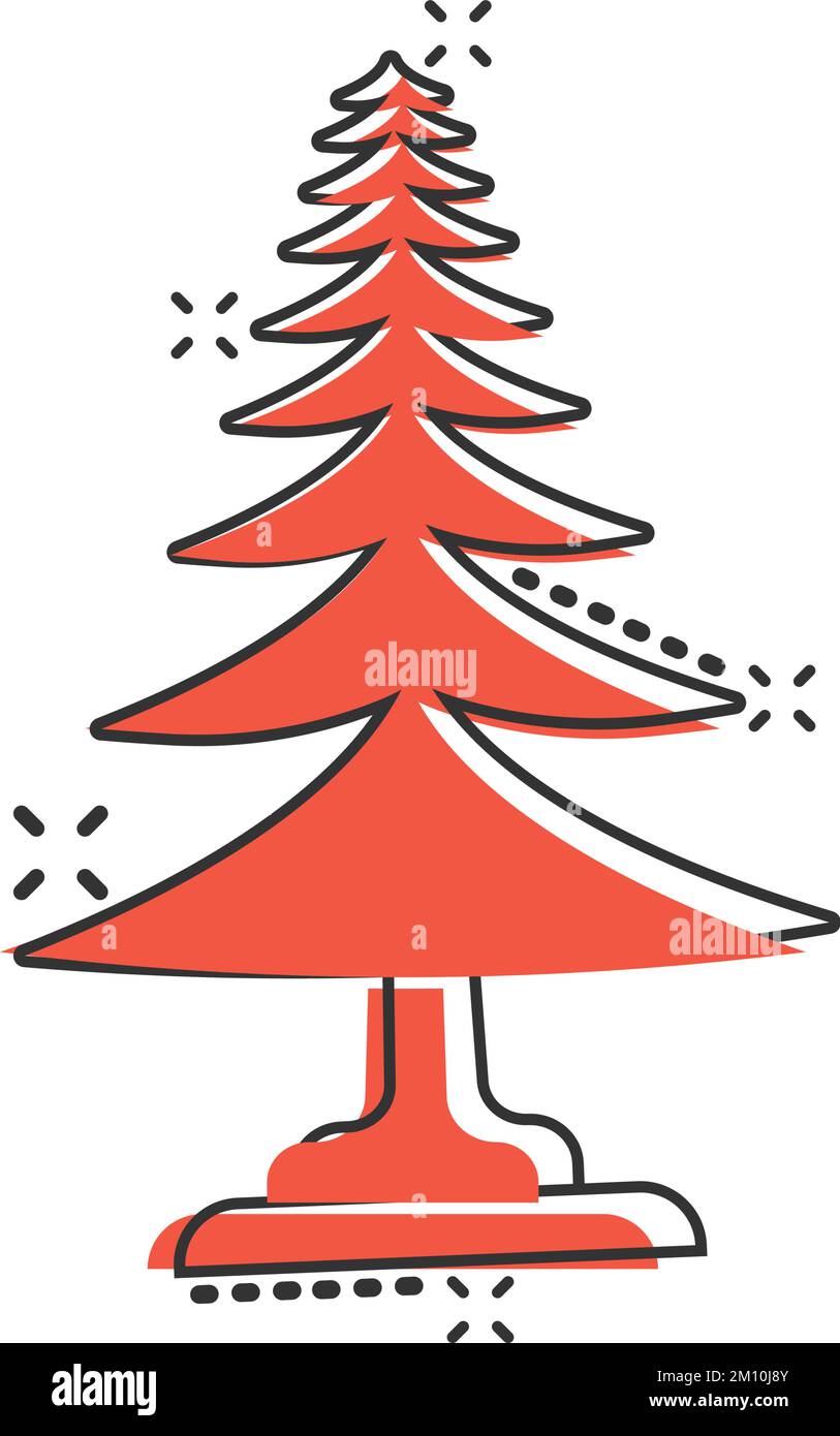 Conifer tree icon in comic style. Fir flora cartoon vector illustration ...