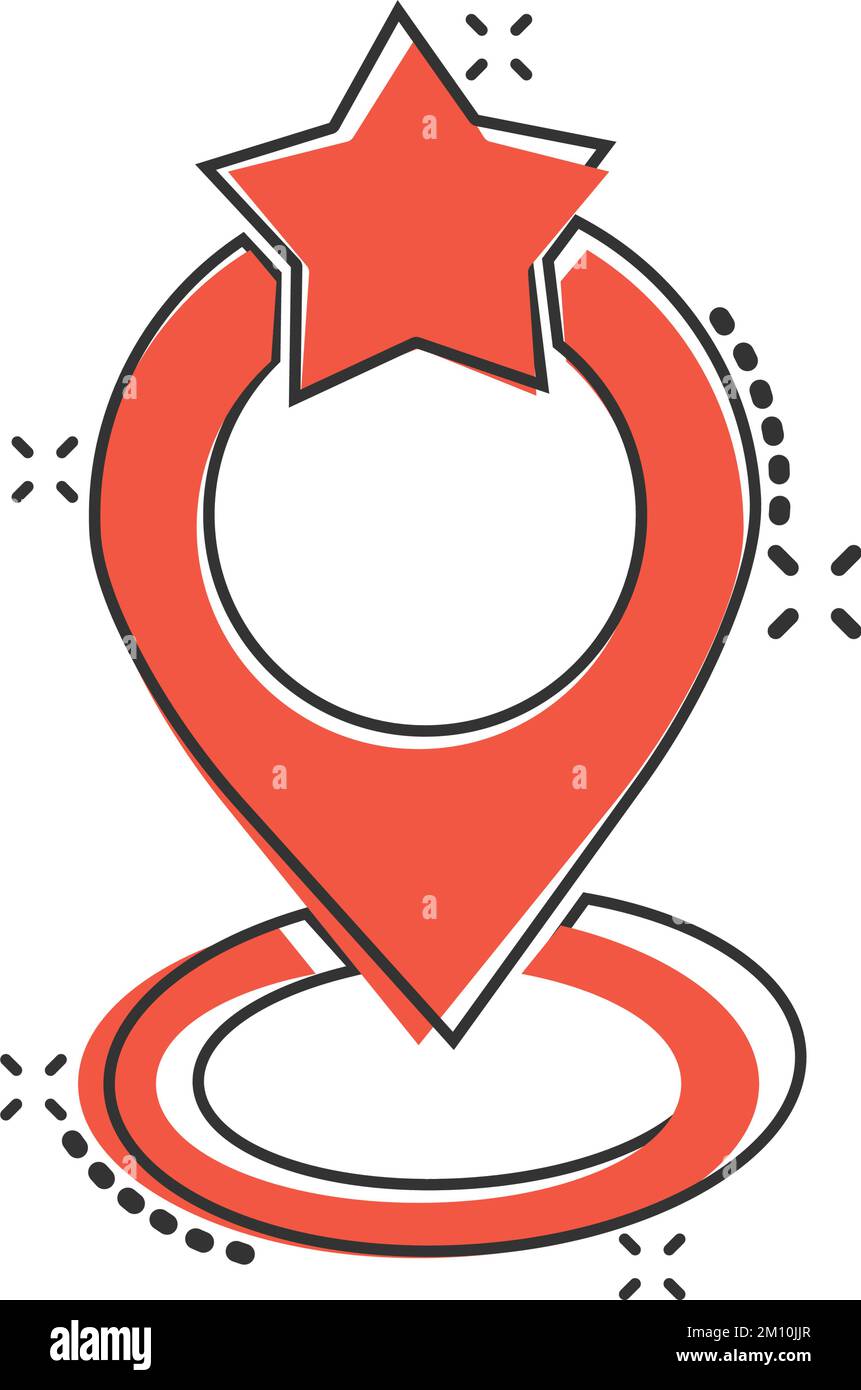 Map pin icon in comic style. GPS navigation cartoon vector illustration ...