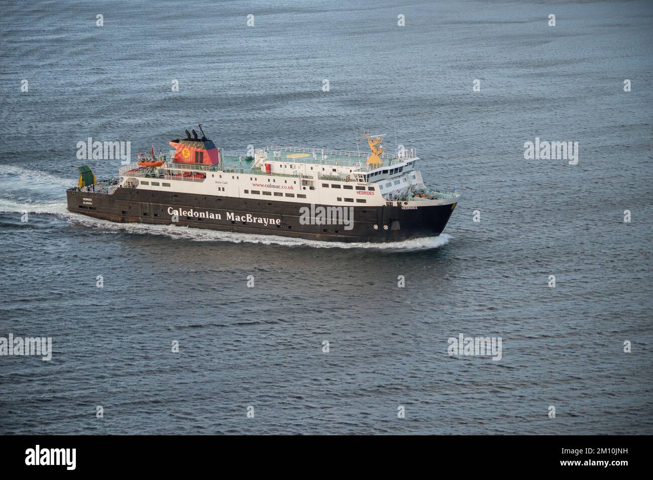 MV Hebrides Sailing into Uig, Isle of Skye. The vessel covers the Uig triangle, which also includes Tarbert, Isle of Harris and Lochmaddy, North Uist. Stock Photo