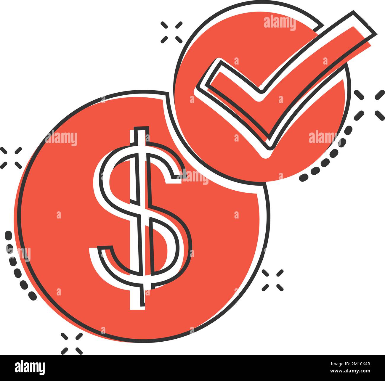 Coin check mark icon in comic style. Money approval cartoon vector