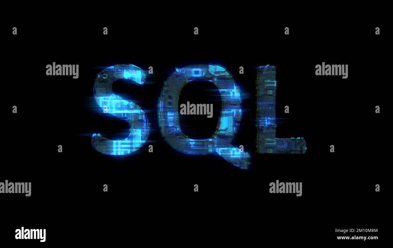 cybernetic electrical light shining text SQL in glitch style, isolated ...