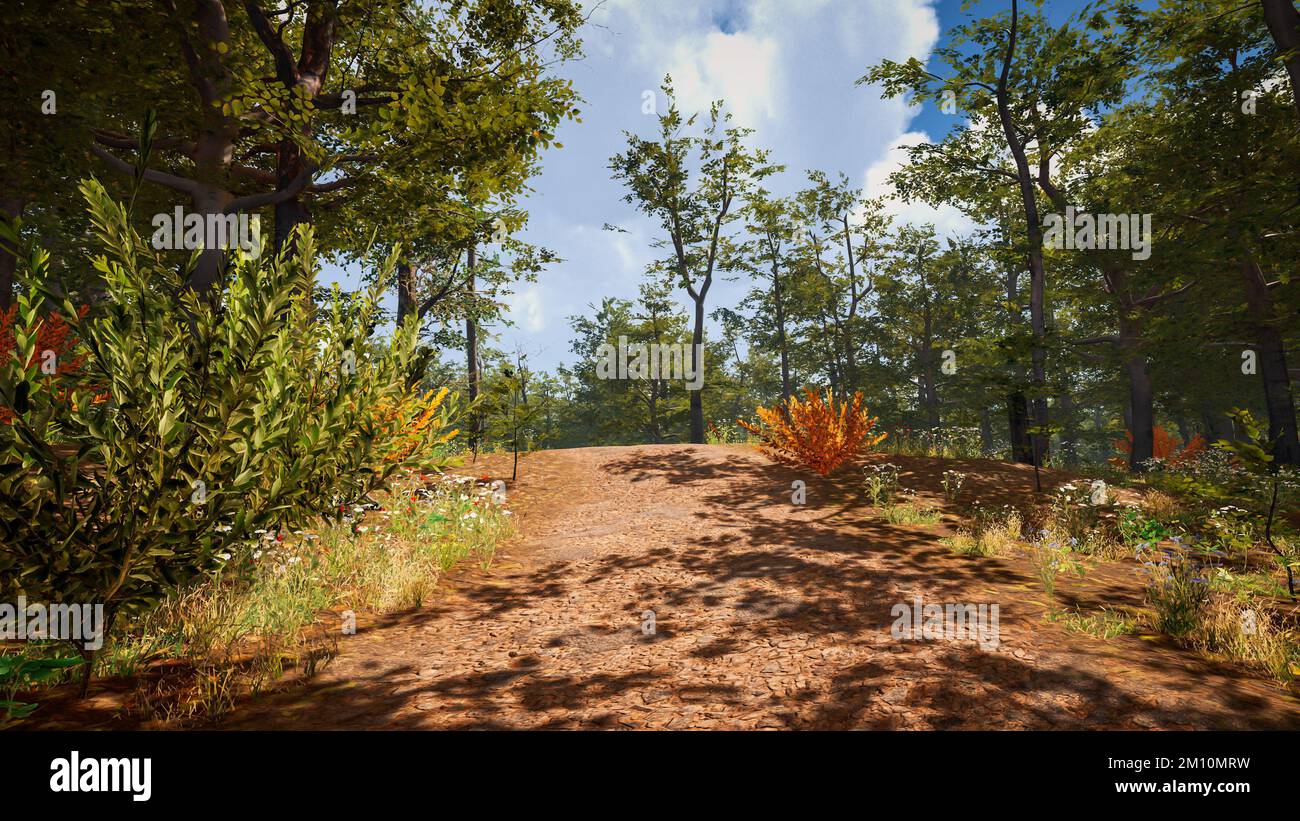 3D rendering. An immersive natural environment. Landscape to illustrate ...