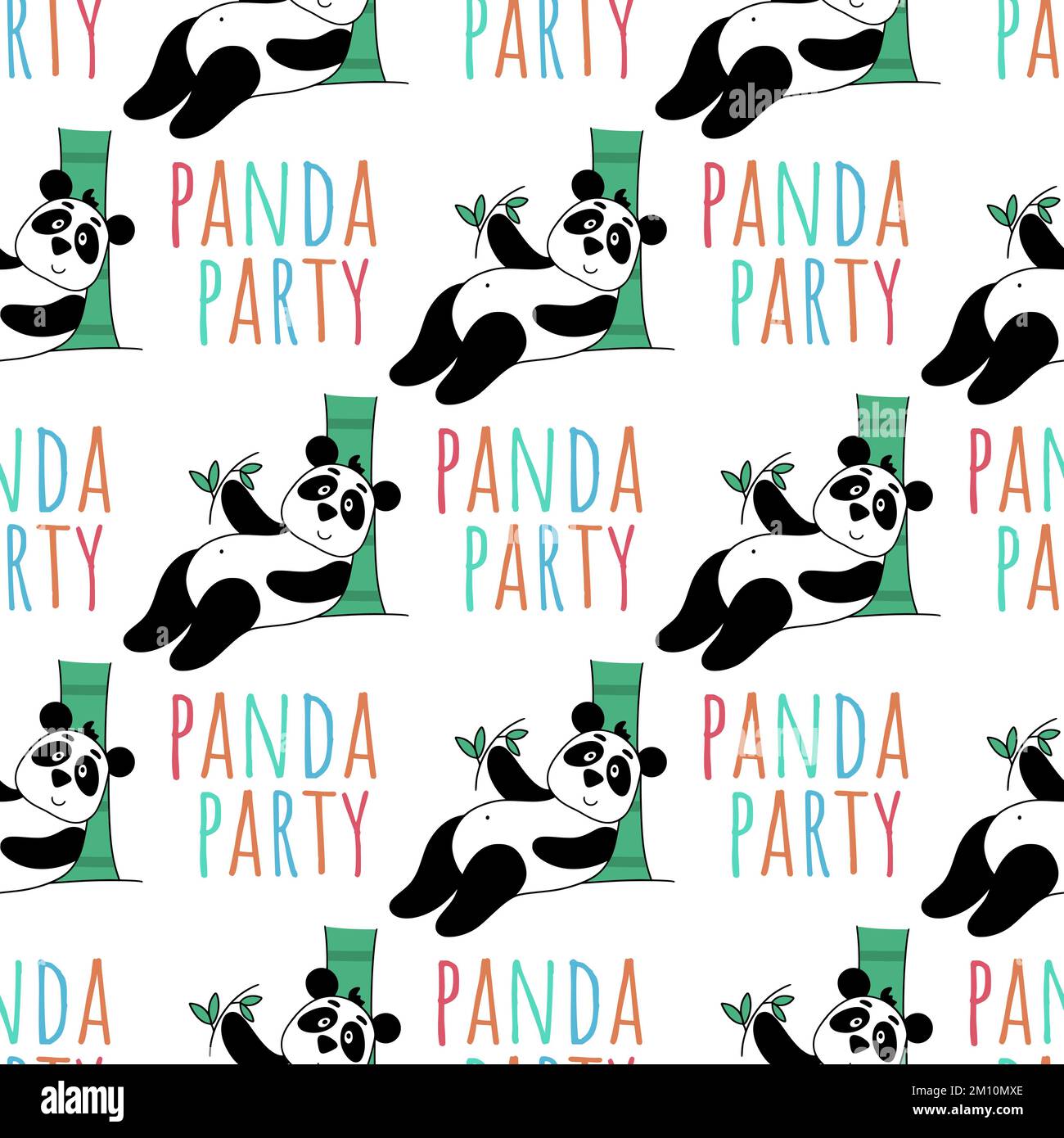 Cute panda with eucalyptus seamless pattern. Background panda party