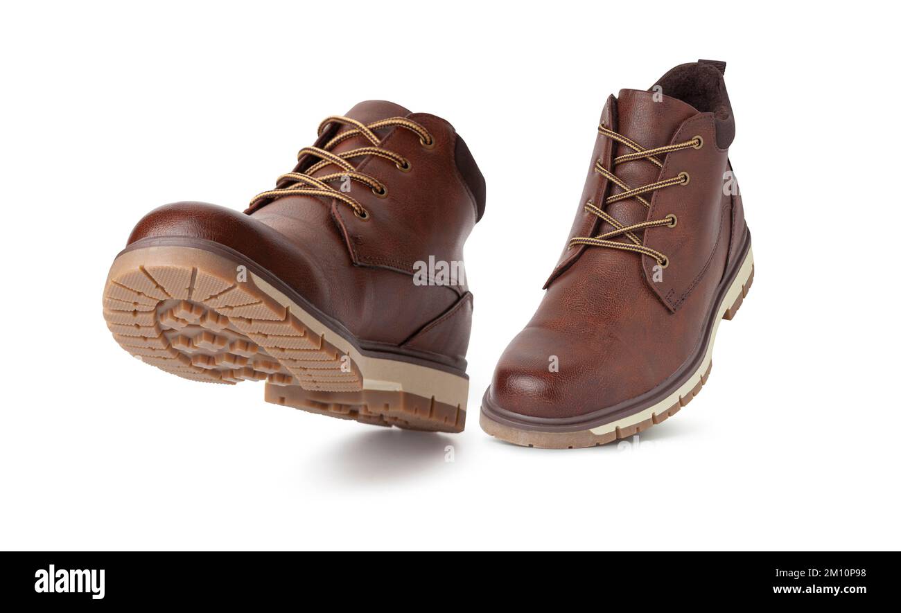 Brown leather boots, Men’s brown ankle boots, isolated on white