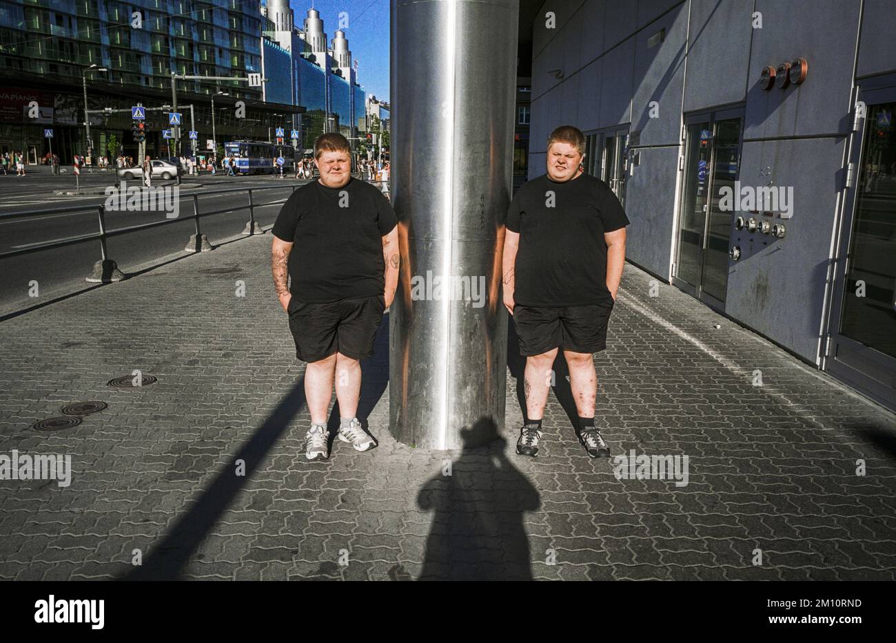 Twins in the street. Tallin, Estonia Stock Photo