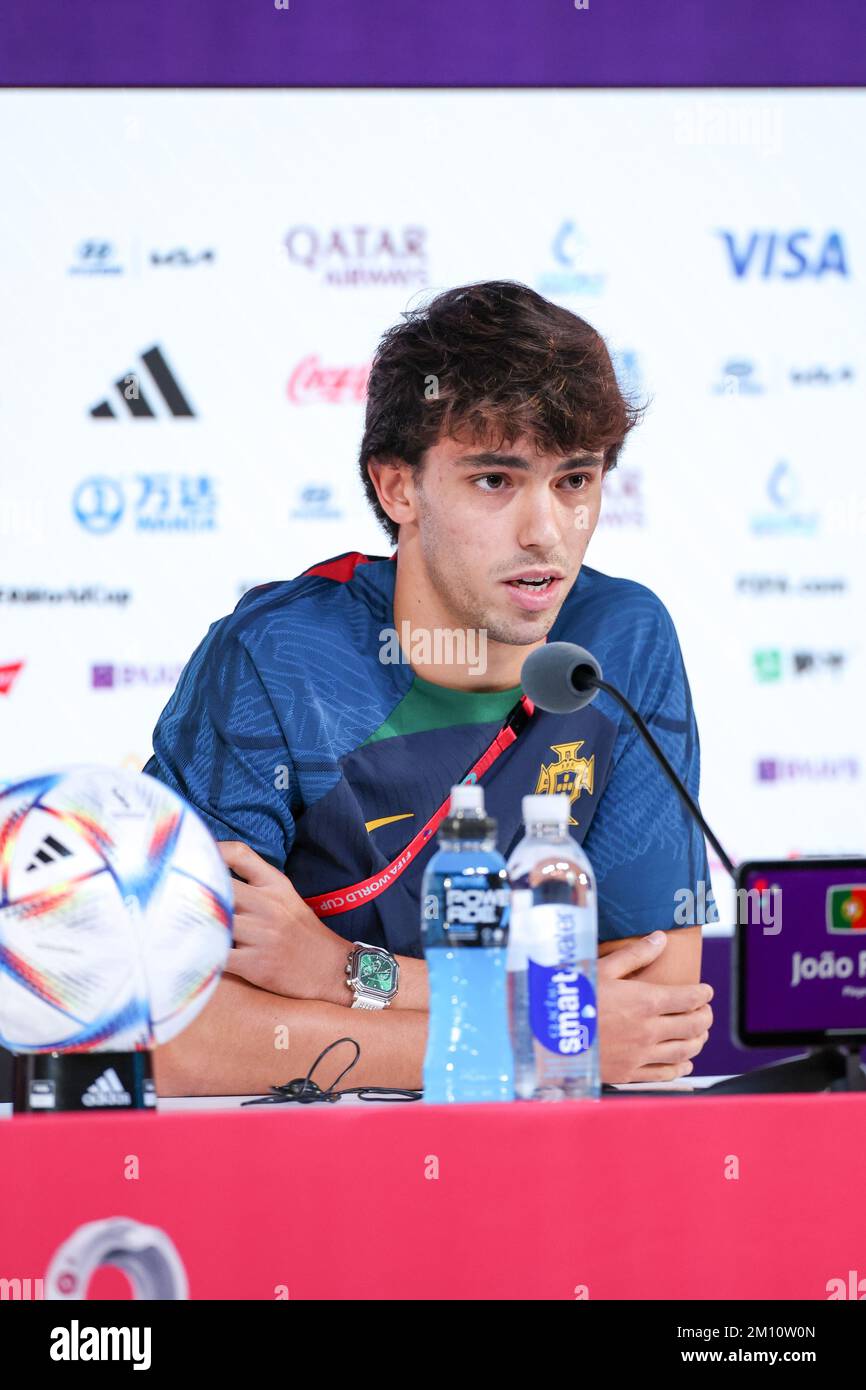 Doha, Qatar. 09th Dec, 2022. Joao Felix of Portugal speaks during the Portugal press conference on match day -1 at main media center on December 09, 2022 in Doha, Qatar. Credit: Brazil Photo Press/Alamy Live News Stock Photo