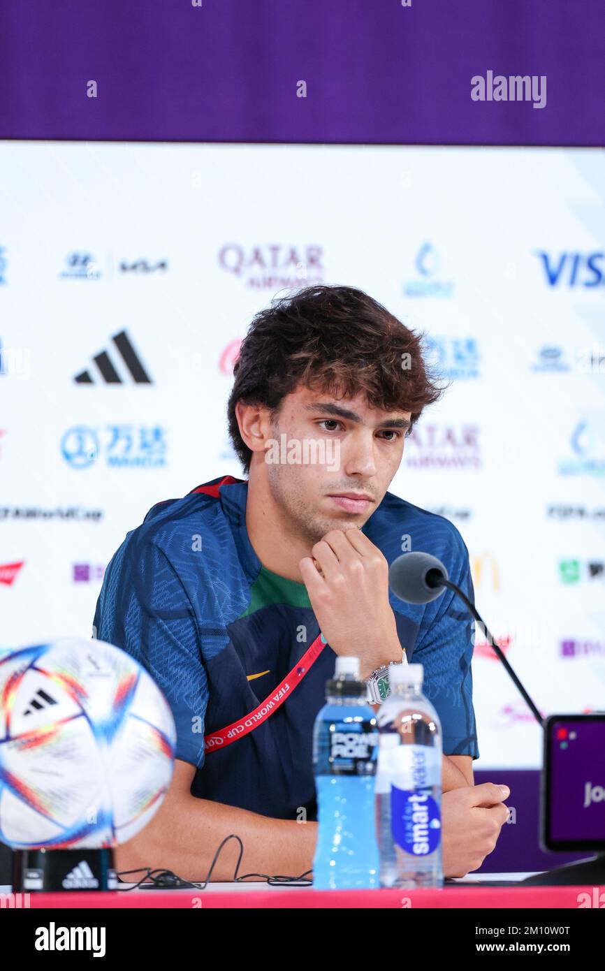 Doha, Qatar. 09th Dec, 2022. Joao Felix of Portugal speaks during the Portugal press conference on match day -1 at main media center on December 09, 2022 in Doha, Qatar. Credit: Brazil Photo Press/Alamy Live News Stock Photo