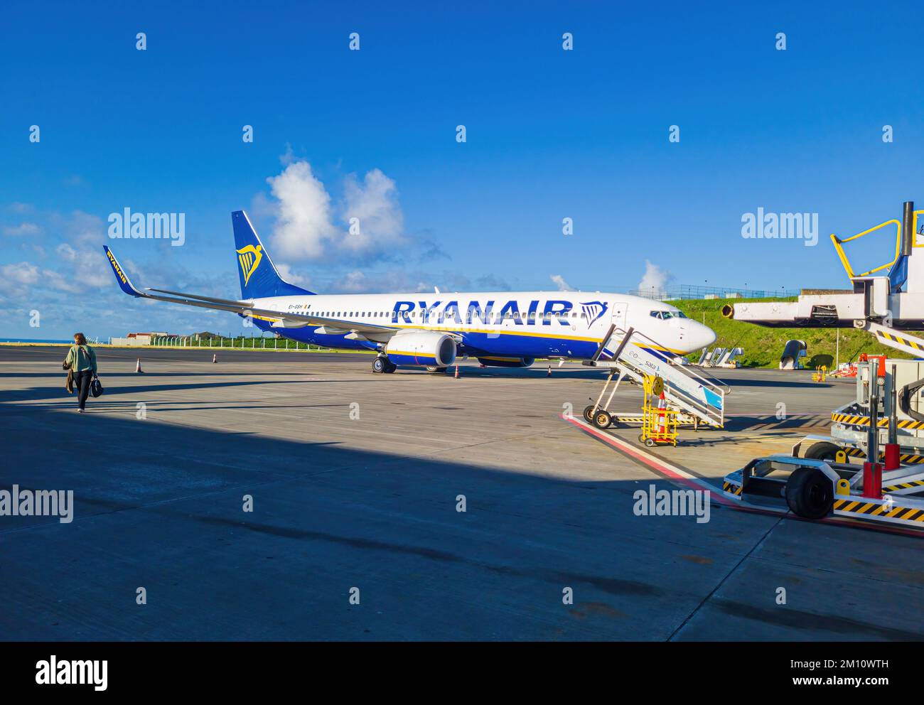 Ponta Delgada, Azores, December 4, 2022: Ryanair plane on the tarmac at International Joao Paulo II Airport on Sao Miguel Island in the Portuguese Stock Photo