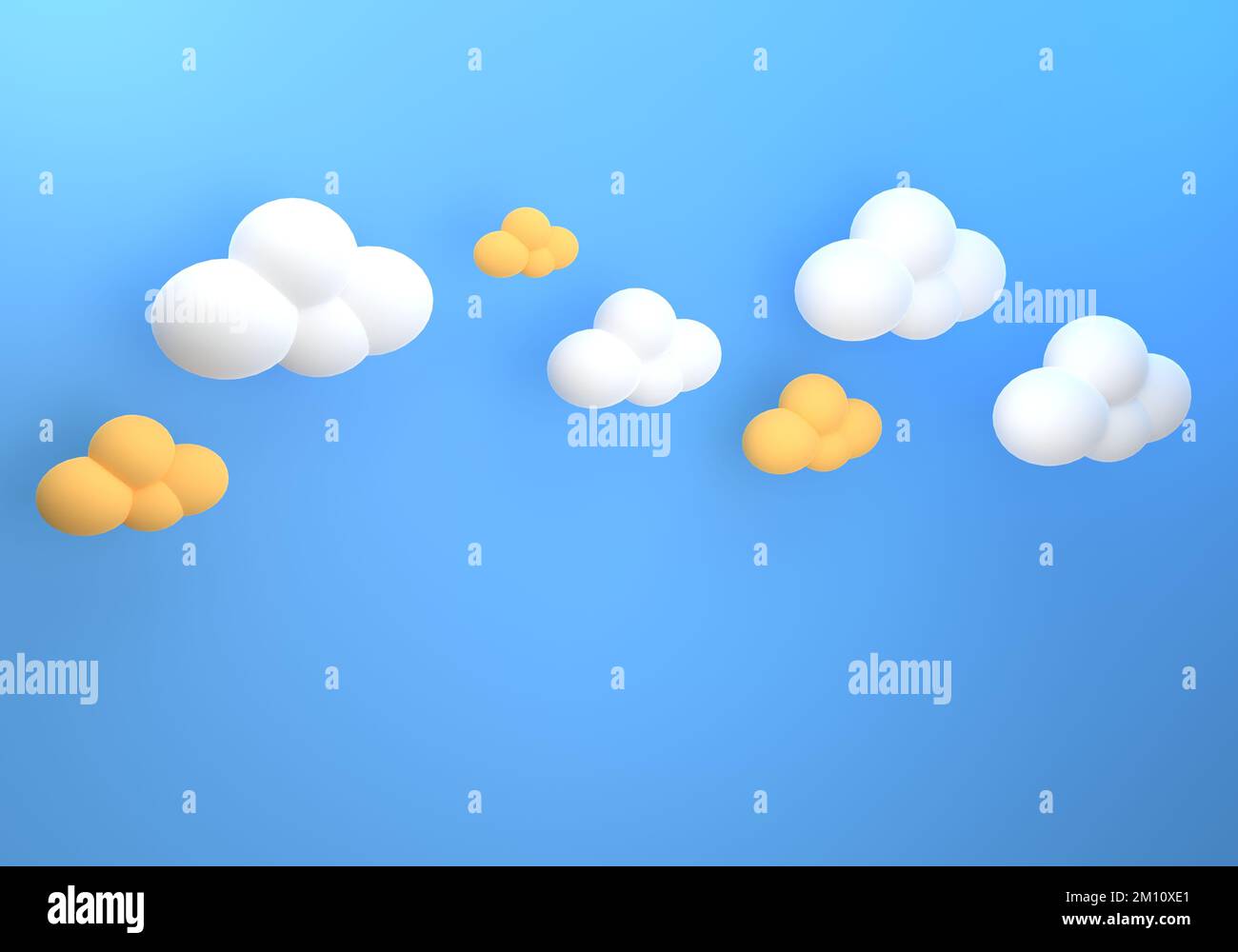 3d rendering of fluffy clouds on blue sky background with copy space. Minimal concept. Scene for advertising, cosmetic product, showcase Stock Photo