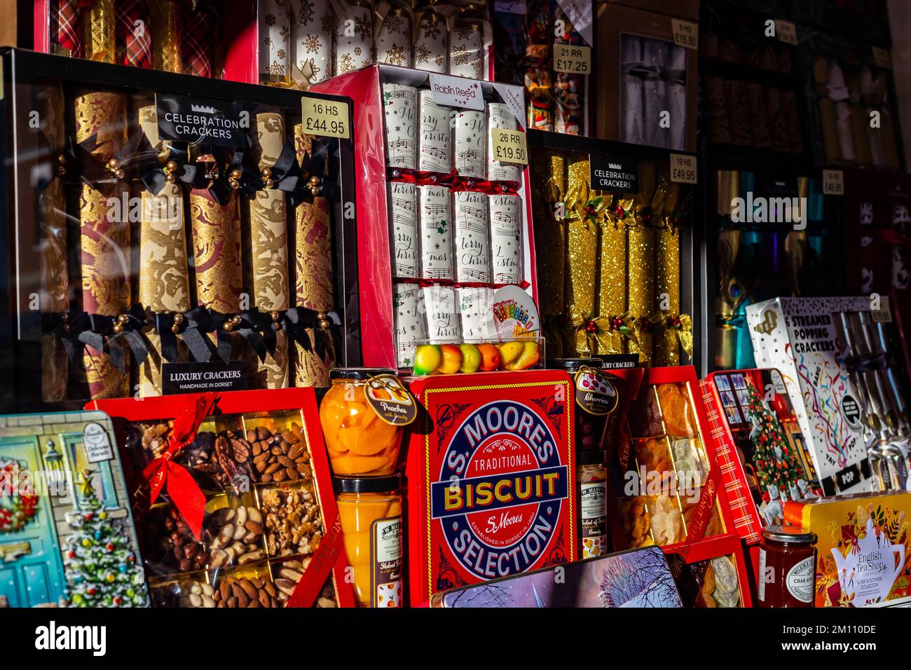A huge selection of Christmas food gifts in this famous store,Martyns in Muswell Hill.From christmas puddings, crackers and biscuits and cookies Stock Photo