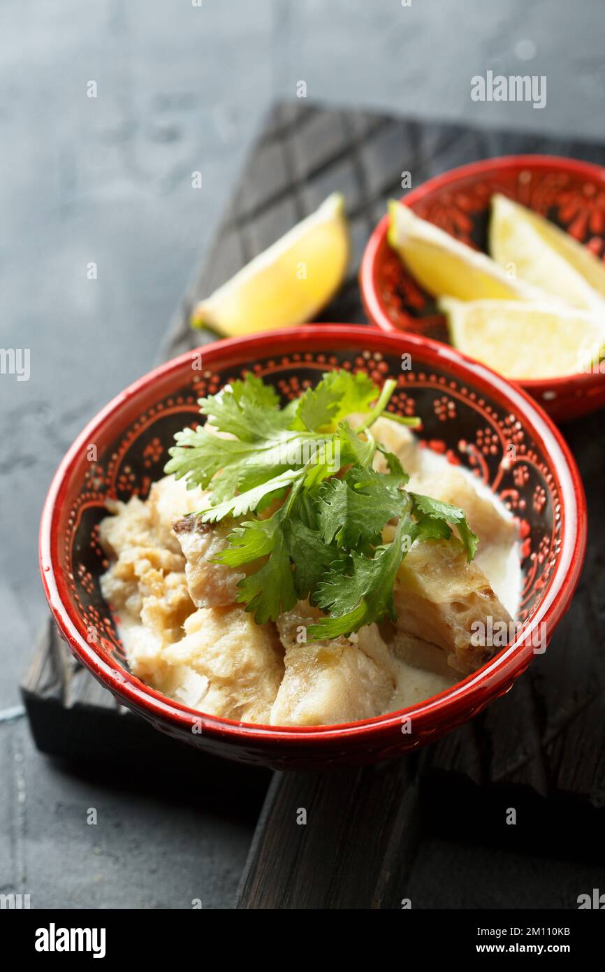 Homemade white fish curry with lime Stock Photo - Alamy