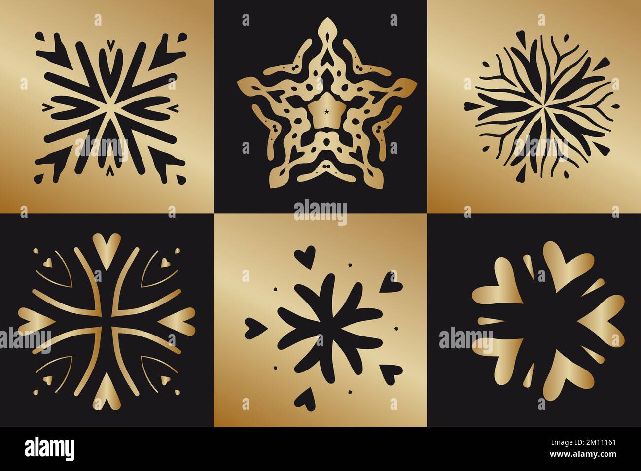 Christmas and New Year decorations, a set of golden snowflakes. Vector ...