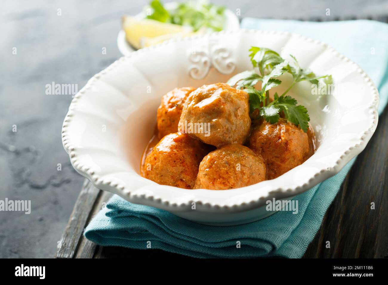 Homemade chicken meatballs with sauce Stock Photo Alamy