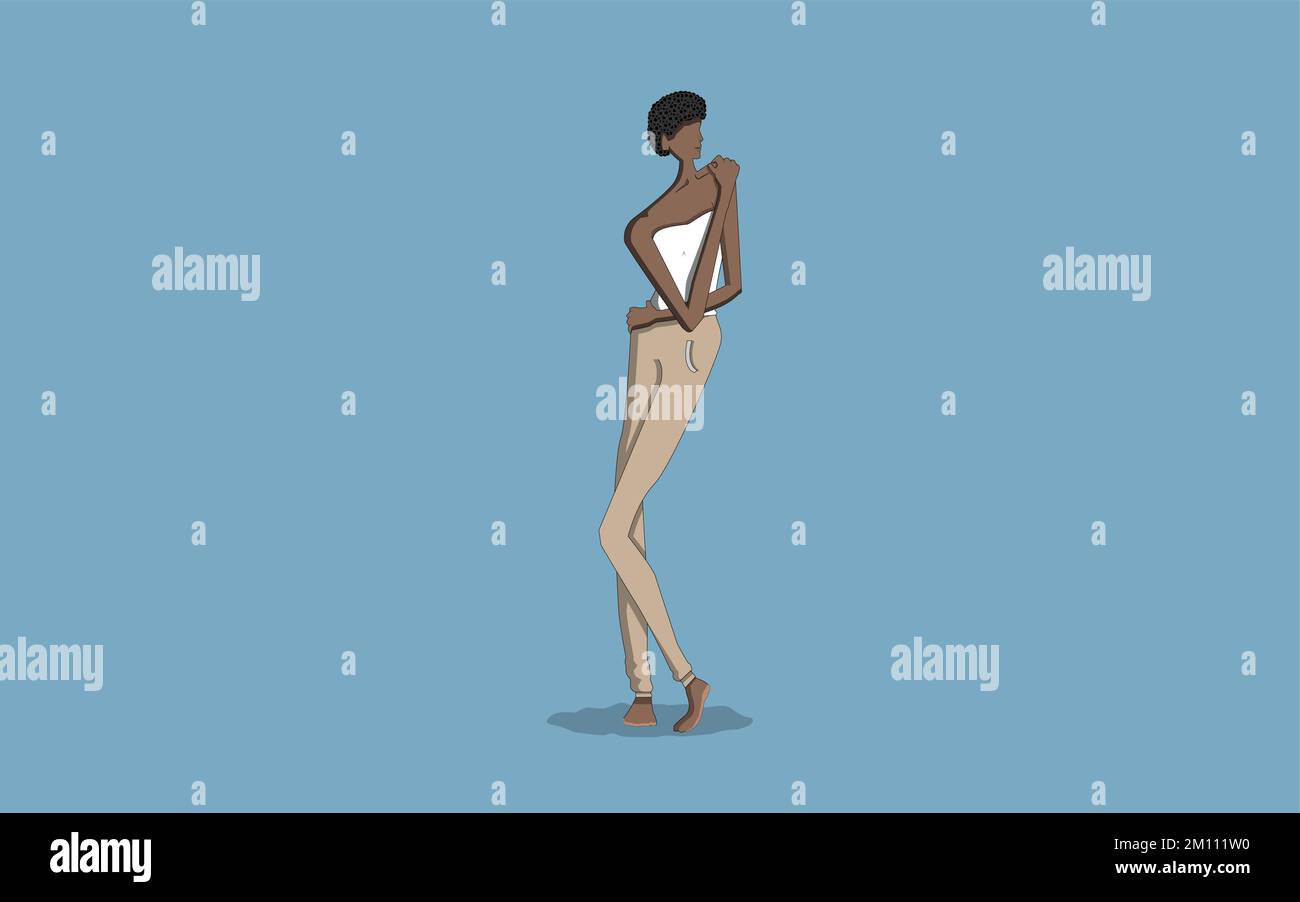 Posing Vector vector image of a black girl standing and posing on a blue background ...