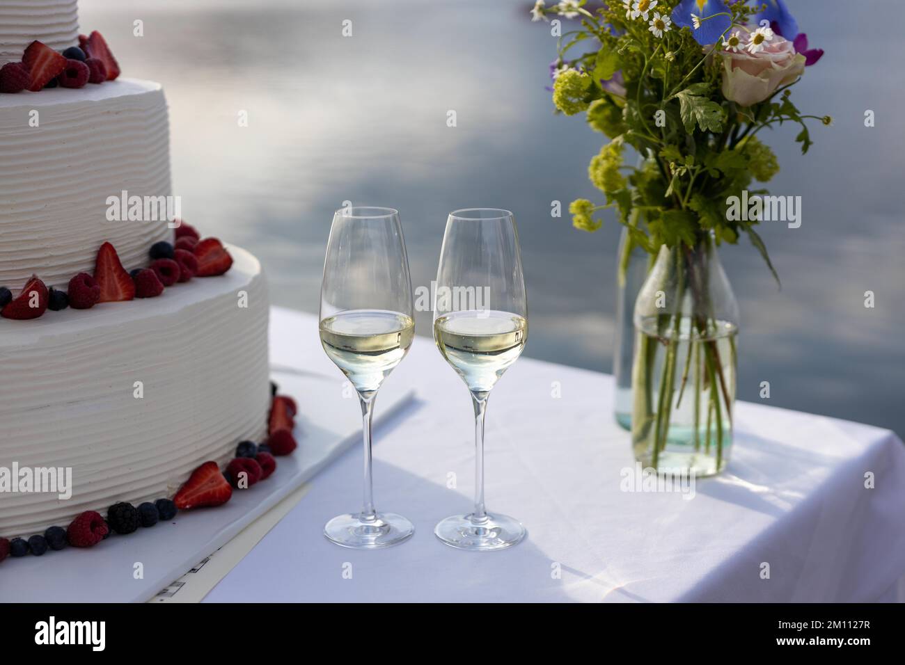 wedding cake details with redberries Stock Photo