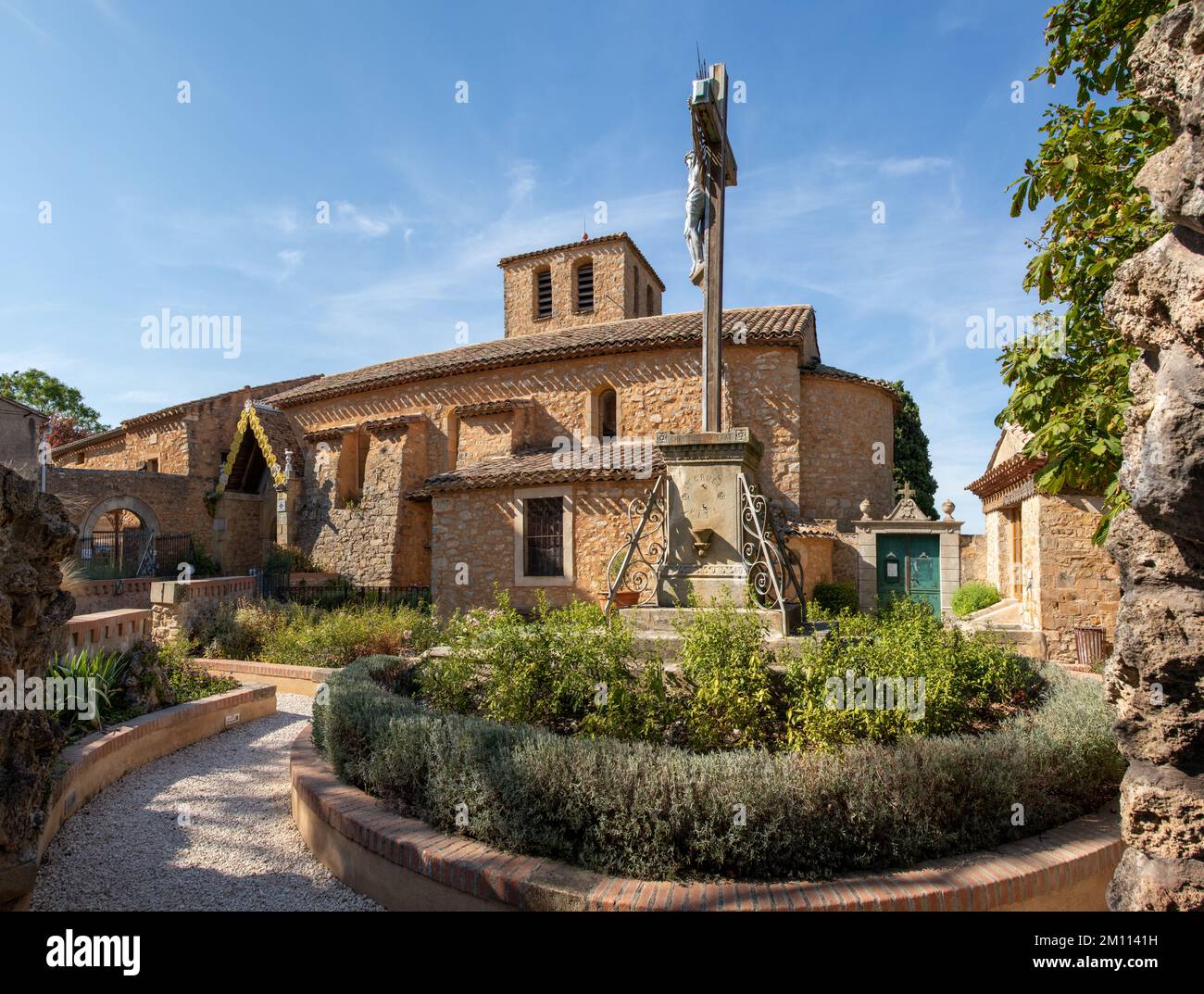 Saint Marie Madeleine church in the mountaintop village of Rennes le ...