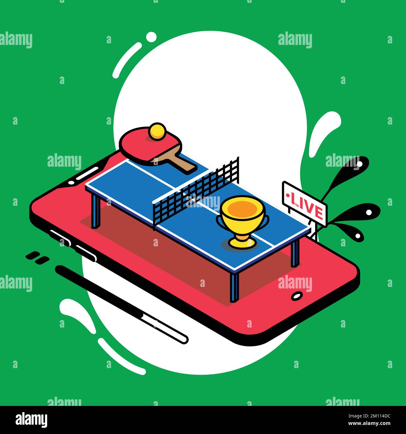 A vector illustration of table tennis live streaming on the green