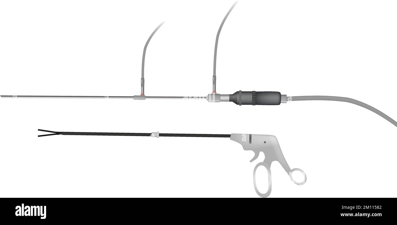 Illusration of the Laparoscope Specialty Laparoscopic Slide.Instruments and devices used in laparoscopic surgery Stock Vector