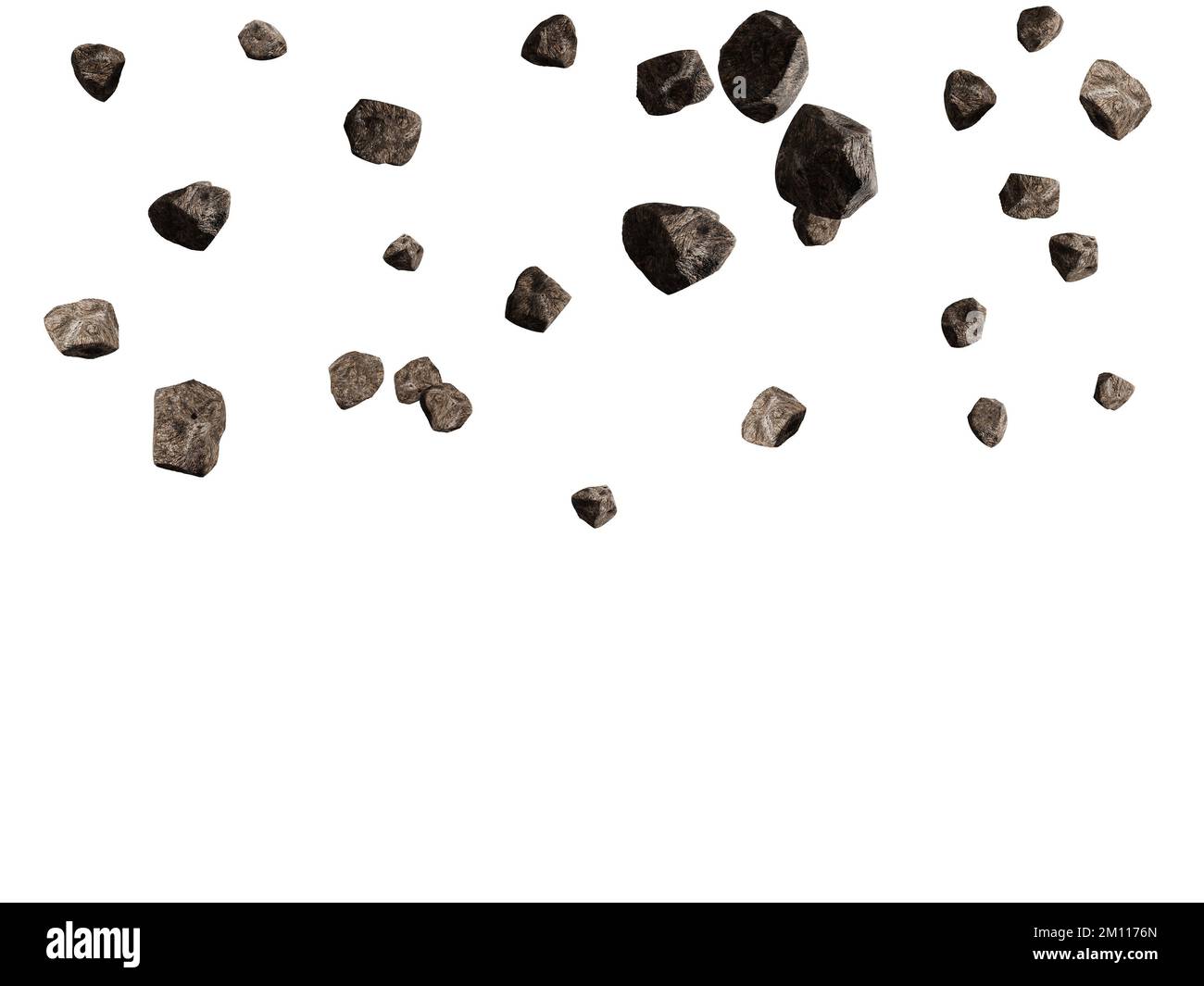 Falling rocks isolated on white background. 3d rendering illustration