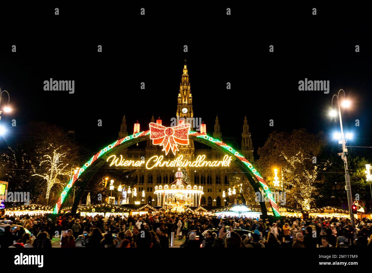 Christmas market at the Vienna City Hall in Austria. Christmas